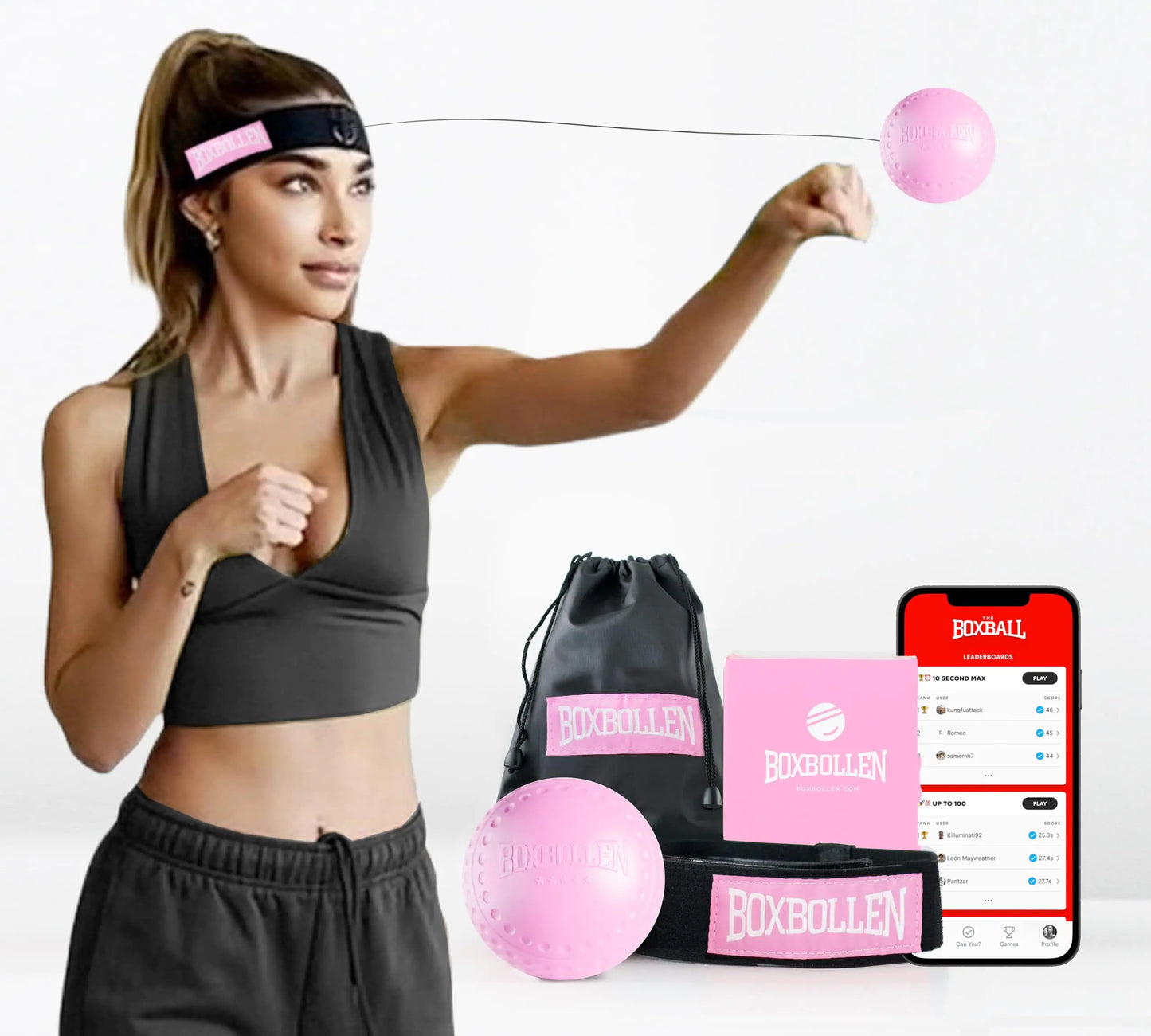 Boxbollen Pink with App Used by Celebrities - MMA Gear Boxing Ball - Boxing Reflex Ball with Adjustable Strap - Interactive Boxball App Integration - Stocking Stuffer Ideas - 1 Pack
