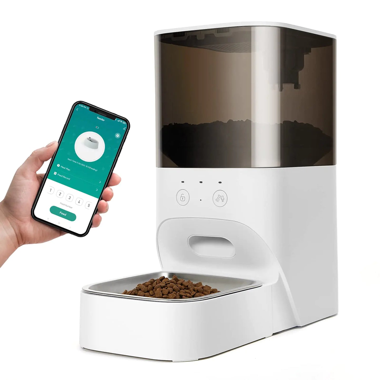 boqii Automatic Cat Feeder Timed Cat Feeder with APP Control Dog Food Dispenser with Lock Lid 30S Voice Recorder 4L Pet Feeder White