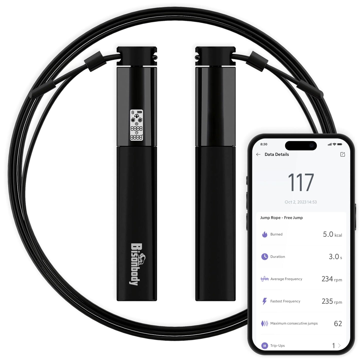 Bisonbody Smart Jump Rope Fitness Skipping Rope with App – 2 Function Modes – Classic 3m Rope & Ropeless Shortballs – Bluetooth Skipping Rope with Fitdays+ App for Seamless Progress Tracking