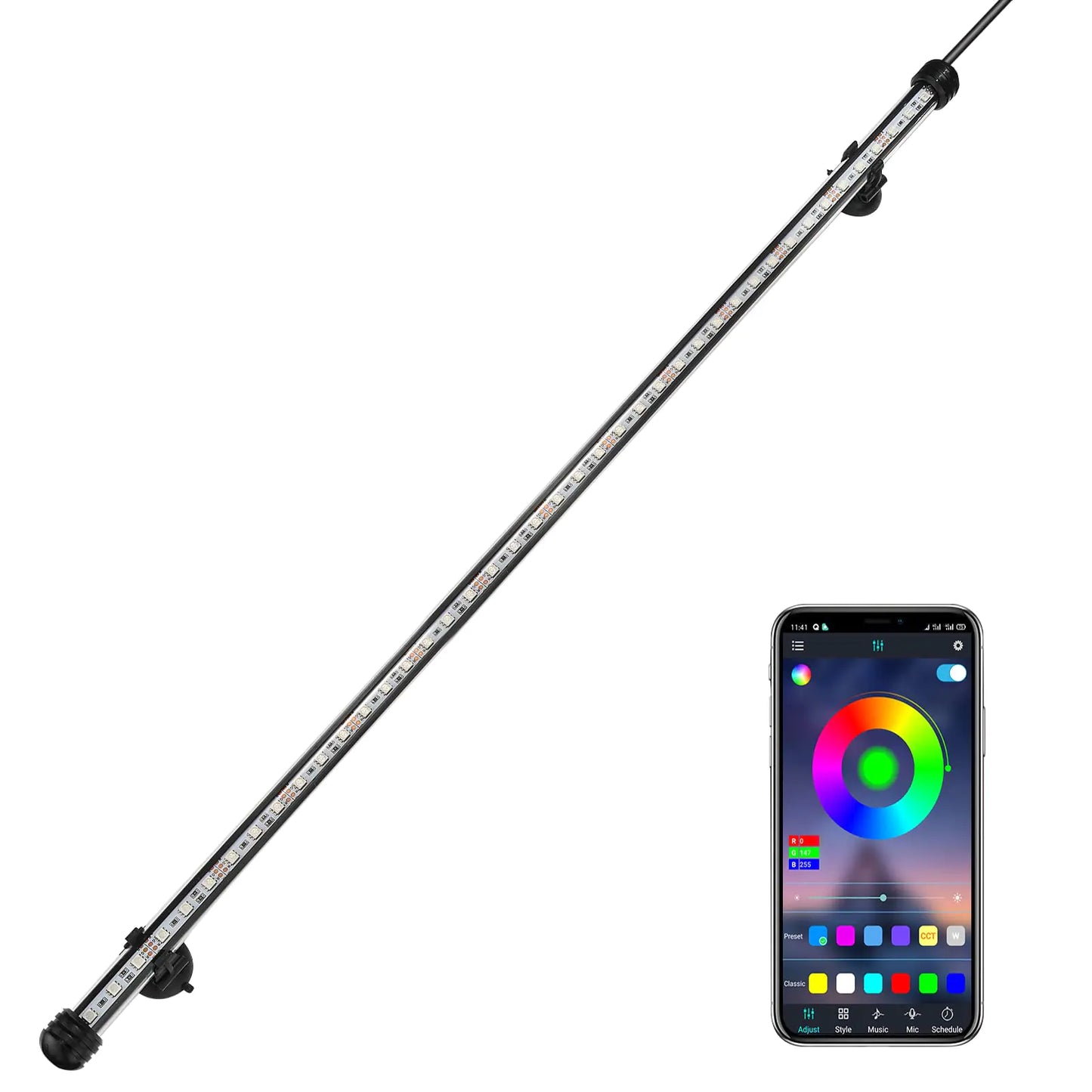 GreenSun Fish Tank Aquarium Light: Submersible Led Lamp - 38 Inch Waterproof Strip Spotlight with APP Control