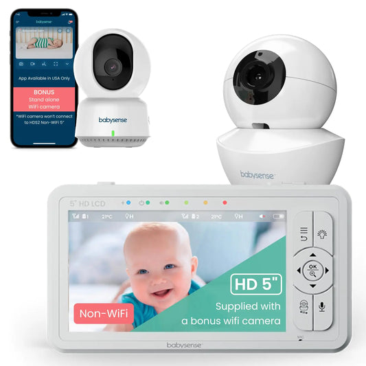 Babysense HDS2 Non-WiFi 5” HD Baby Monitor with Camera and Audio + Bonus WiFi Camera with App for Remote Viewing